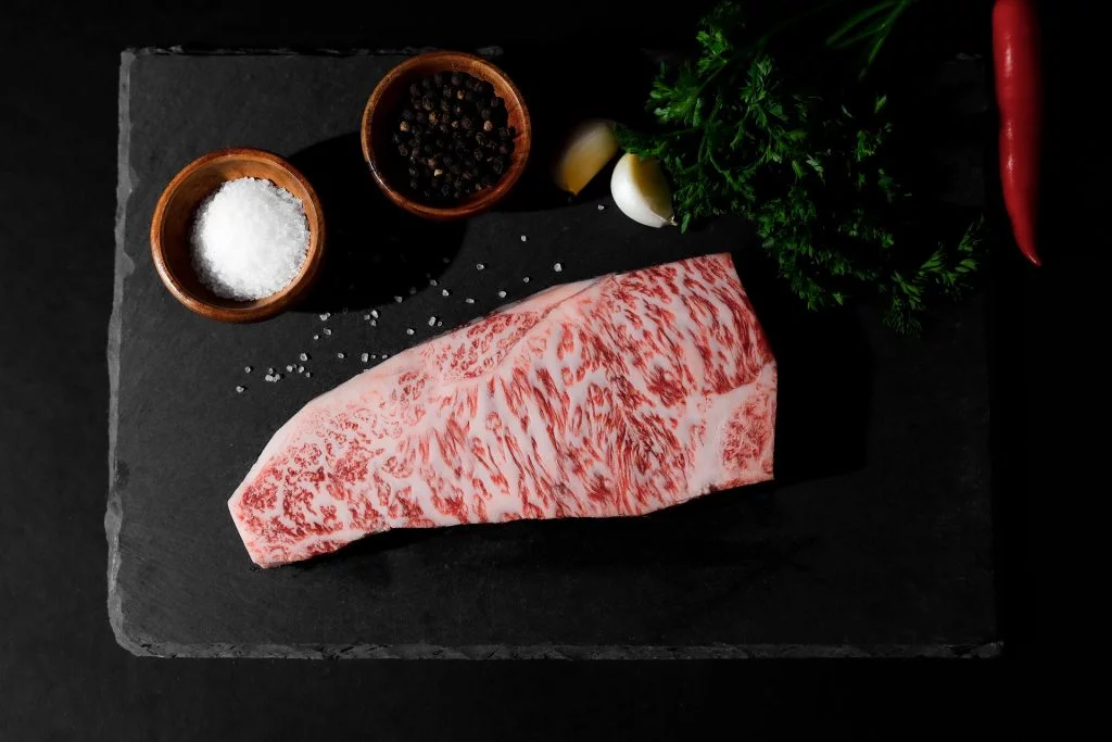wagyu striploin to show the proper marbling of a cut of Japanese wagyu