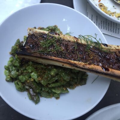 Bone marrow pasta on a white dish